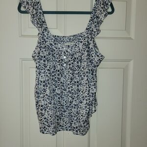 Lucky Brand Navy Floral Ruffle Tank Top